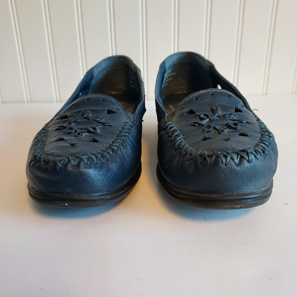 Dr Scholls Womens Navy Blue Leather Cutout Slip On Loafer Shoes 7.5M E61-15 - Picture 2 of 9